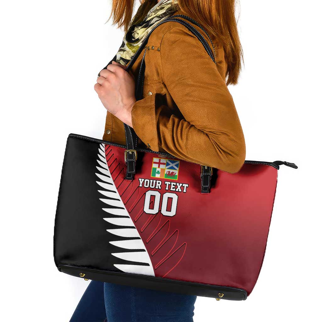 Custom British Lions New Zealand Leather Tote Bag Half Black Fern LT9 Red - Polynesian Pride