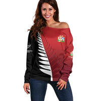 Custom British Lions New Zealand Off Shoulder Sweater Half Black Fern LT9 Women Red - Polynesian Pride