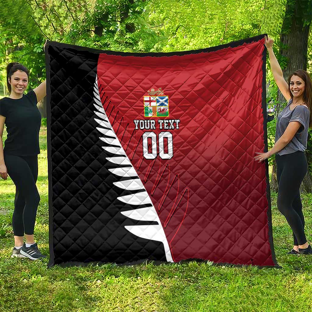 Custom British Lions New Zealand Quilt Half Black Fern LT9 - Polynesian Pride