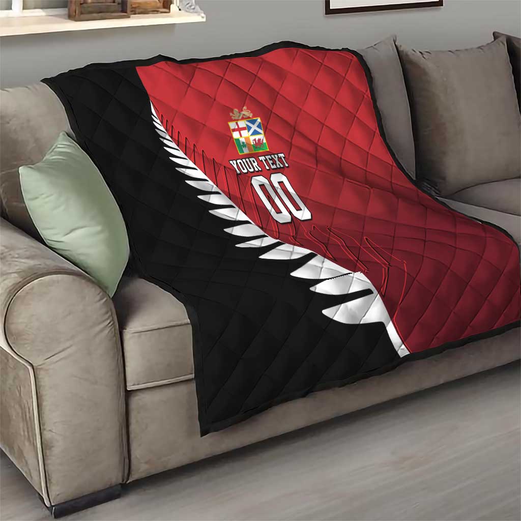 Custom British Lions New Zealand Quilt Half Black Fern LT9 - Polynesian Pride