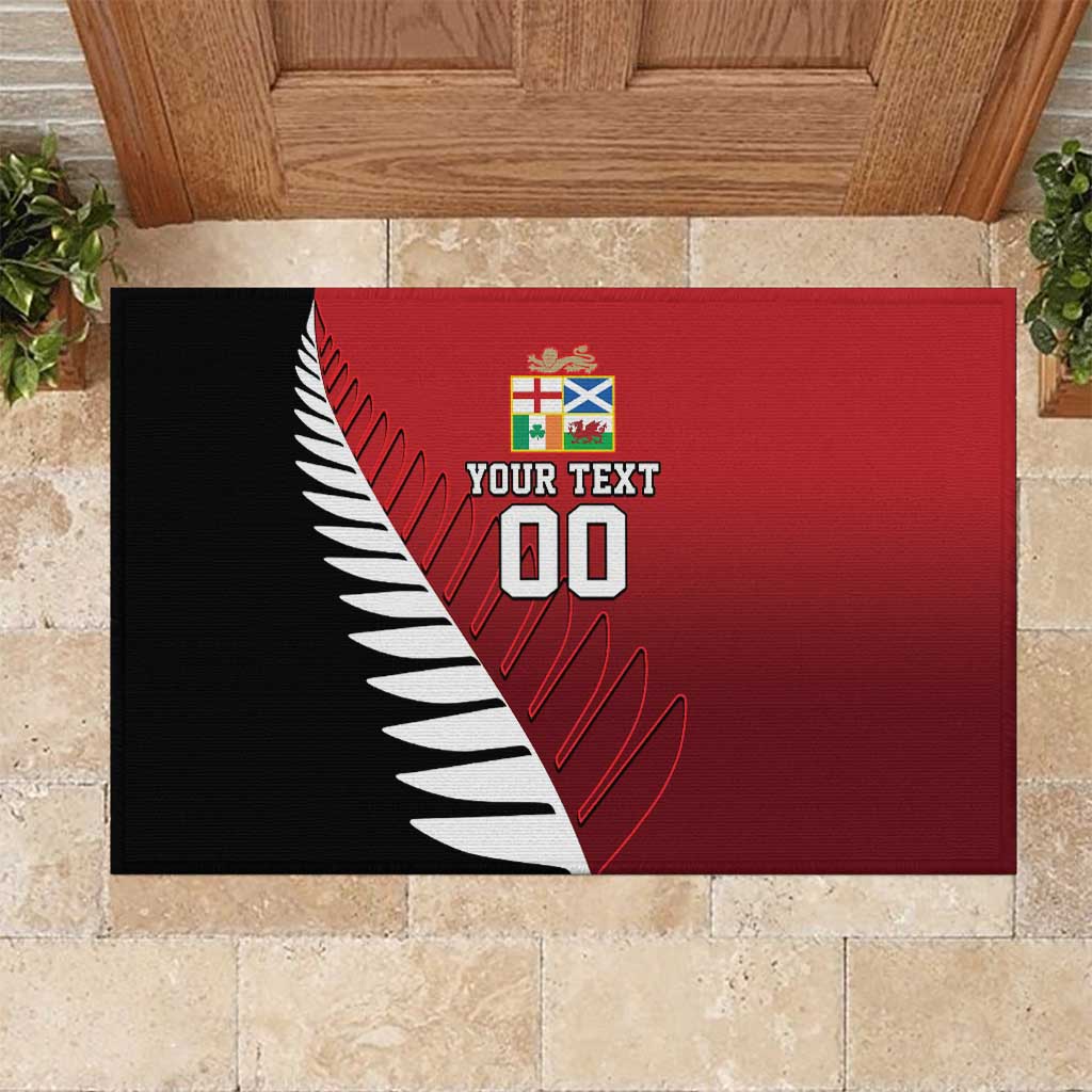 Custom British Lions New Zealand Rubber Doormat Half Black Fern LT9 Red - Polynesian Pride