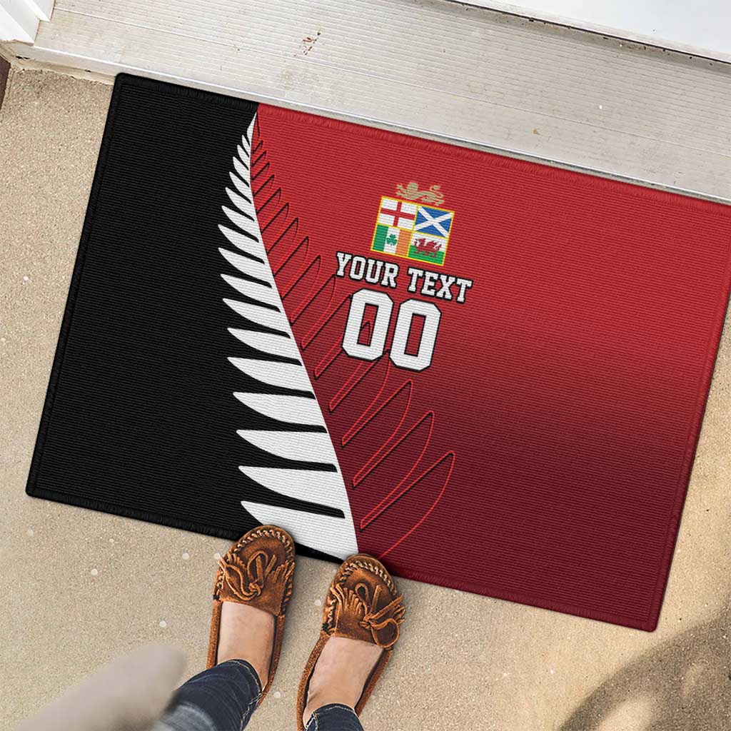 Custom British Lions New Zealand Rubber Doormat Half Black Fern LT9 - Polynesian Pride