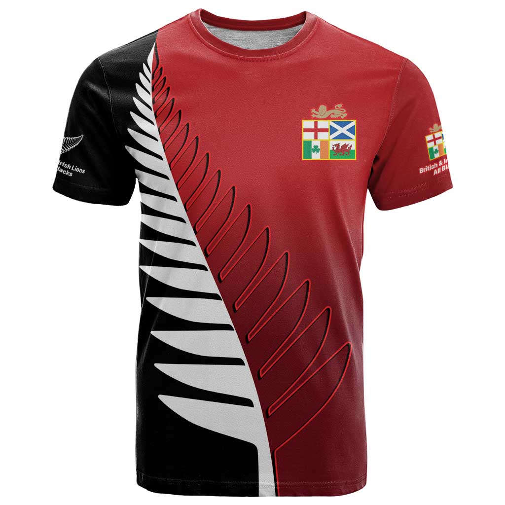 Custom British Lions New Zealand T Shirt Half Black Fern LT9 Red - Polynesian Pride