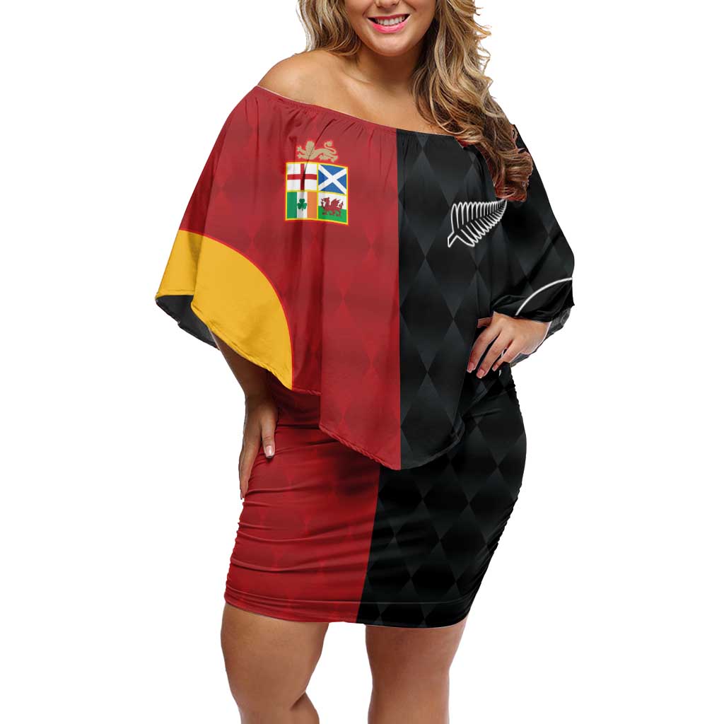 Custom British Lions New Zealand Off Shoulder Short Dress Sporty Style LT9 Women Black - Polynesian Pride