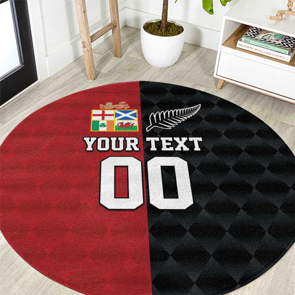 Custom British Lions New Zealand Round Carpet Sporty Style LT9 Black - Polynesian Pride