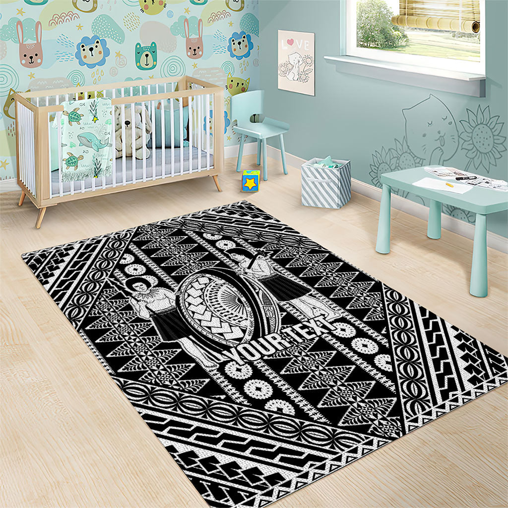 Fiji Custom Rugby National Heritage Area Rug Black Traditional Masi Inspired LT9 - Polynesian Pride