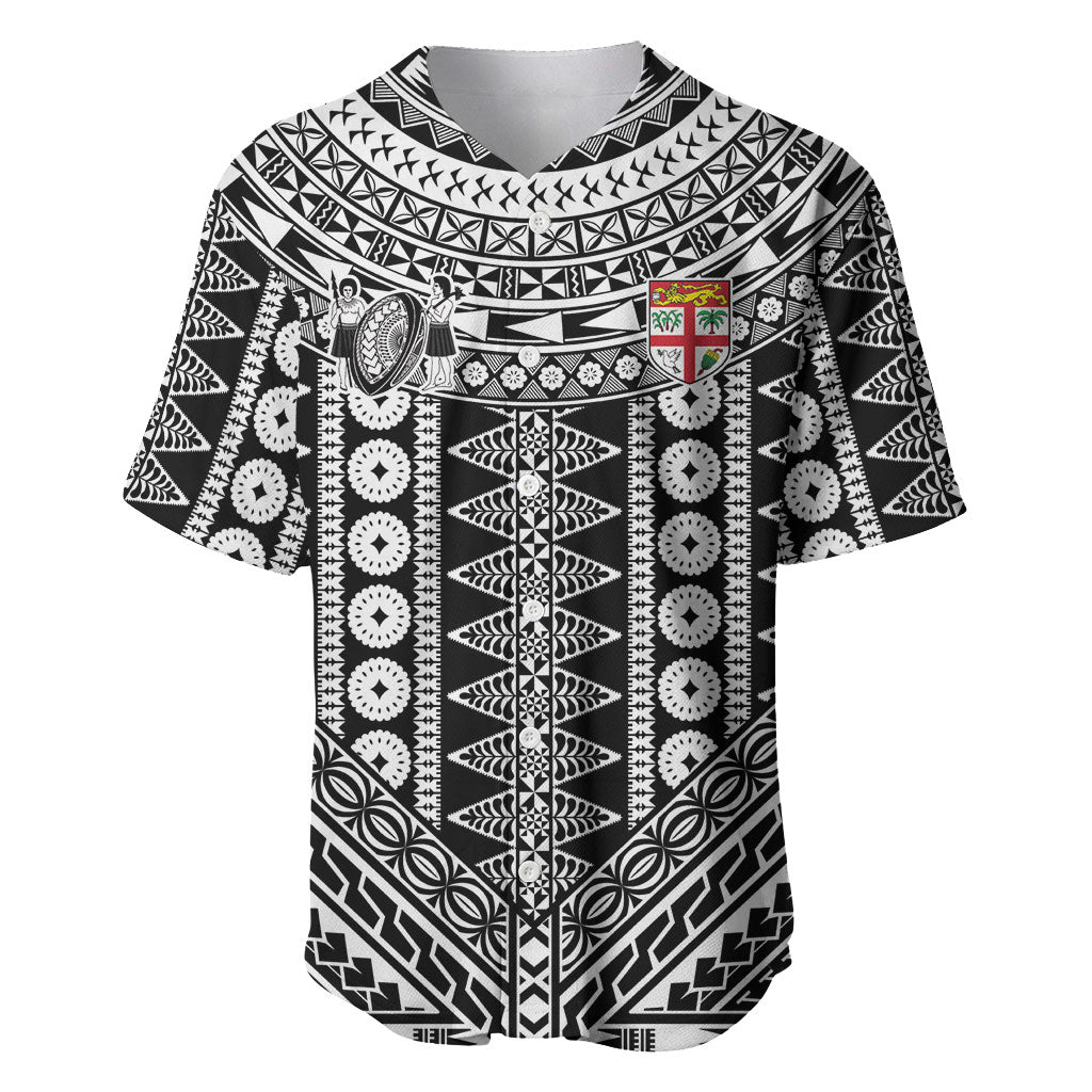 Fiji Custom Rugby National Heritage Baseball Jersey Black Traditional Masi Inspired LT9 Black - Polynesian Pride