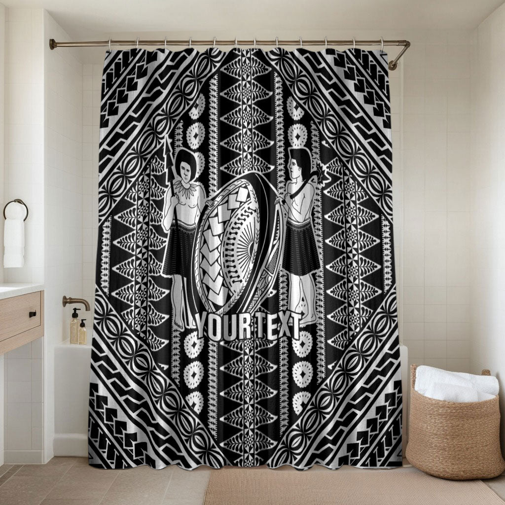 Fiji Custom Rugby National Heritage Bathroom Set Black Traditional Masi Inspired LT9 Shower Curtain Only Black - Polynesian Pride