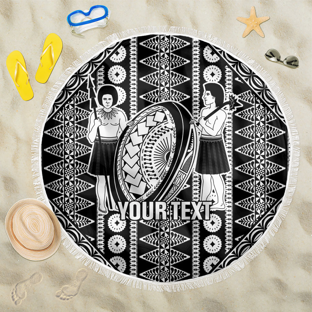 Fiji Custom Rugby National Heritage Beach Blanket Black Traditional Masi Inspired LT9 One Size 150cm Black - Polynesian Pride