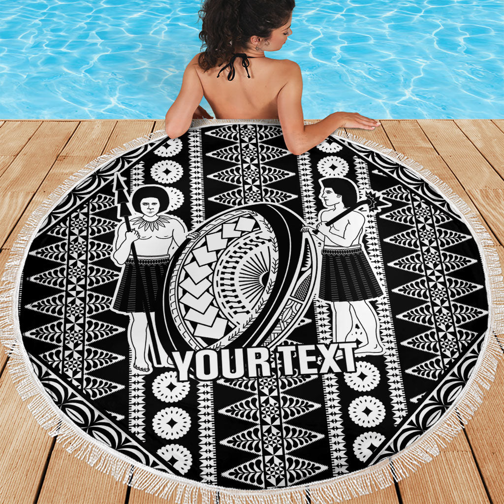 Fiji Custom Rugby National Heritage Beach Blanket Black Traditional Masi Inspired LT9 - Polynesian Pride