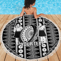 Fiji Custom Rugby National Heritage Beach Blanket Black Traditional Masi Inspired LT9 - Polynesian Pride