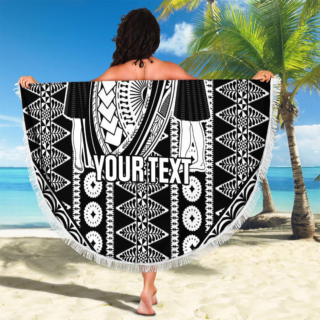 Fiji Custom Rugby National Heritage Beach Blanket Black Traditional Masi Inspired LT9 - Polynesian Pride