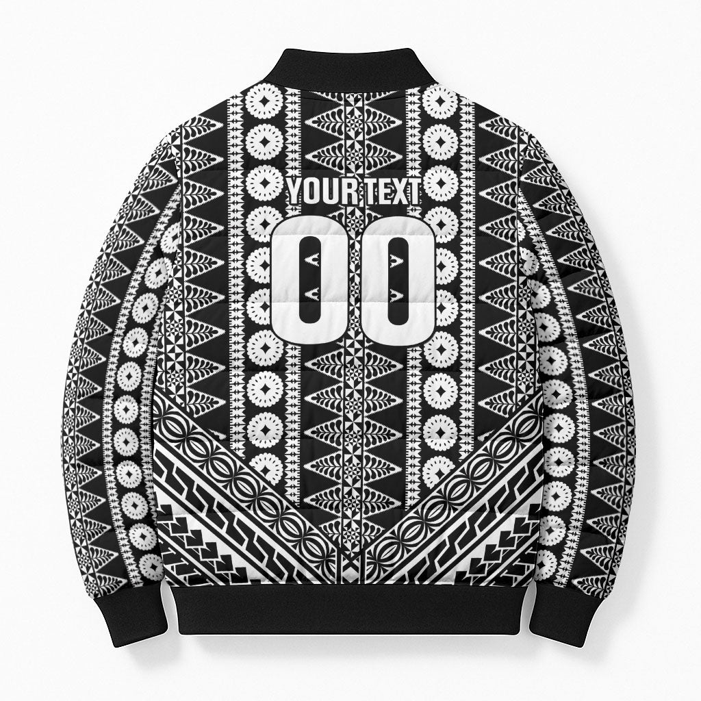 Fiji Custom Rugby National Heritage Bomber Puffer Jacket Black Traditional Masi Inspired LT9 - Polynesian Pride
