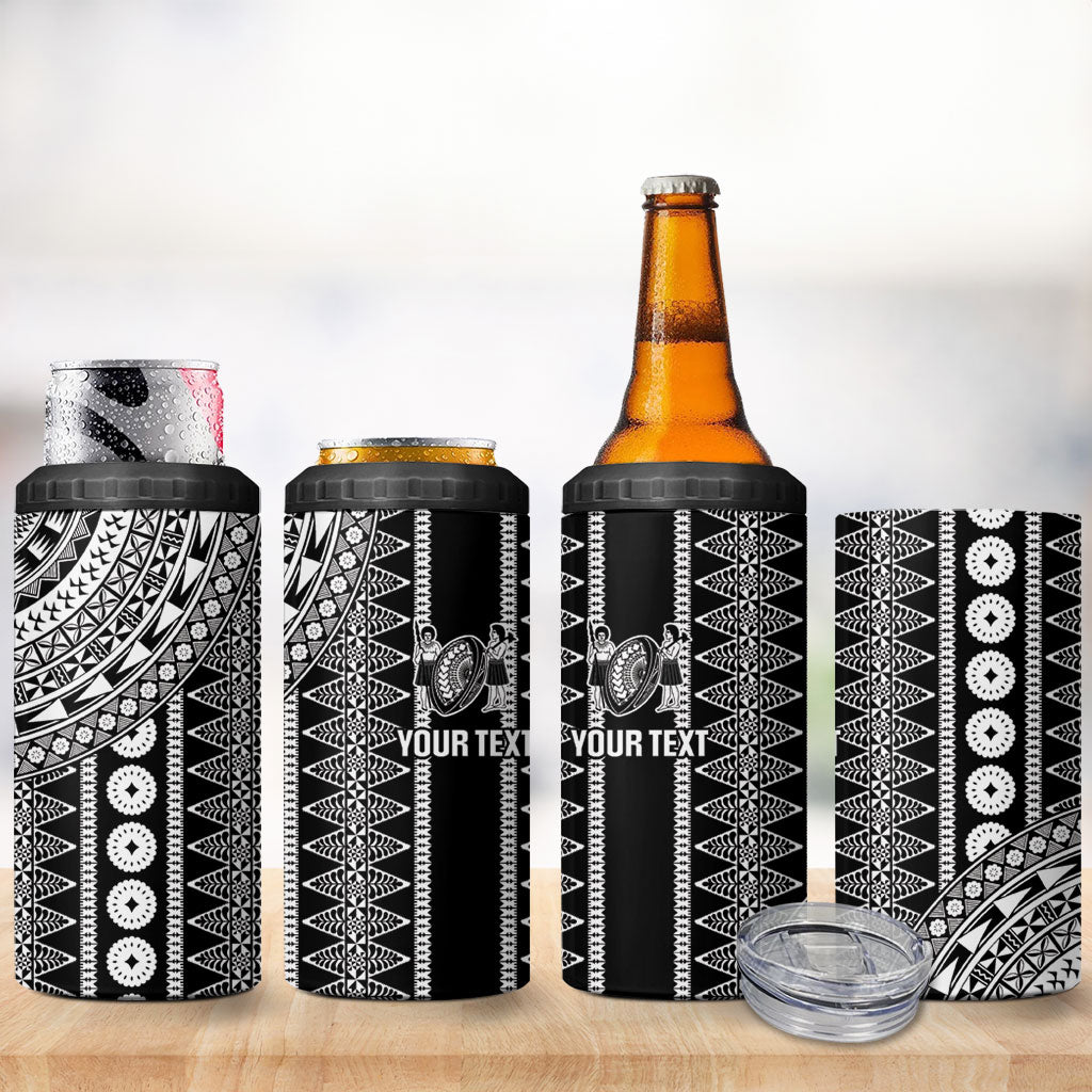 Fiji Custom Rugby National Heritage 4 in 1 Can Cooler Tumbler Black Traditional Masi Inspired LT9 - Polynesian Pride