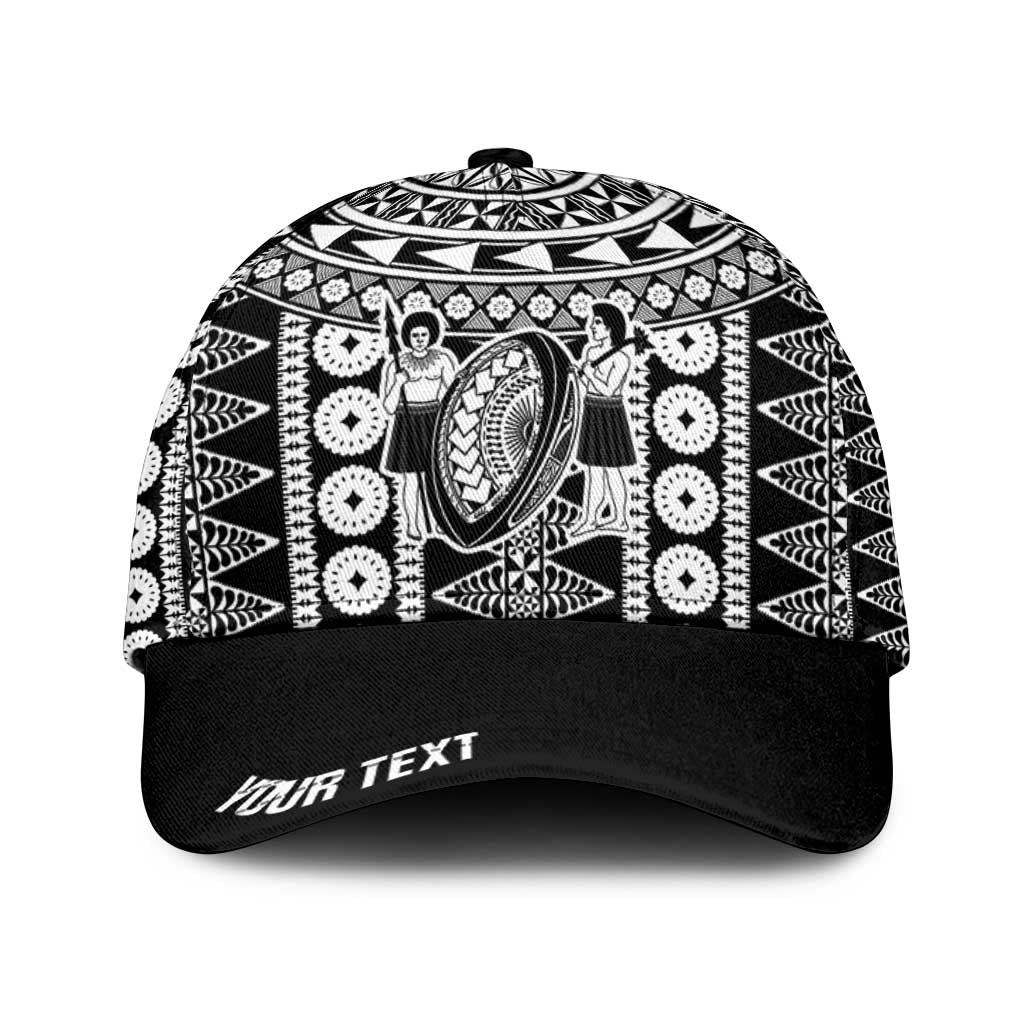 Fiji Personalized Rugby National Heritage Classic Cap Black Traditional Masi Inspired LT9 Universal Fit Black - Polynesian Pride