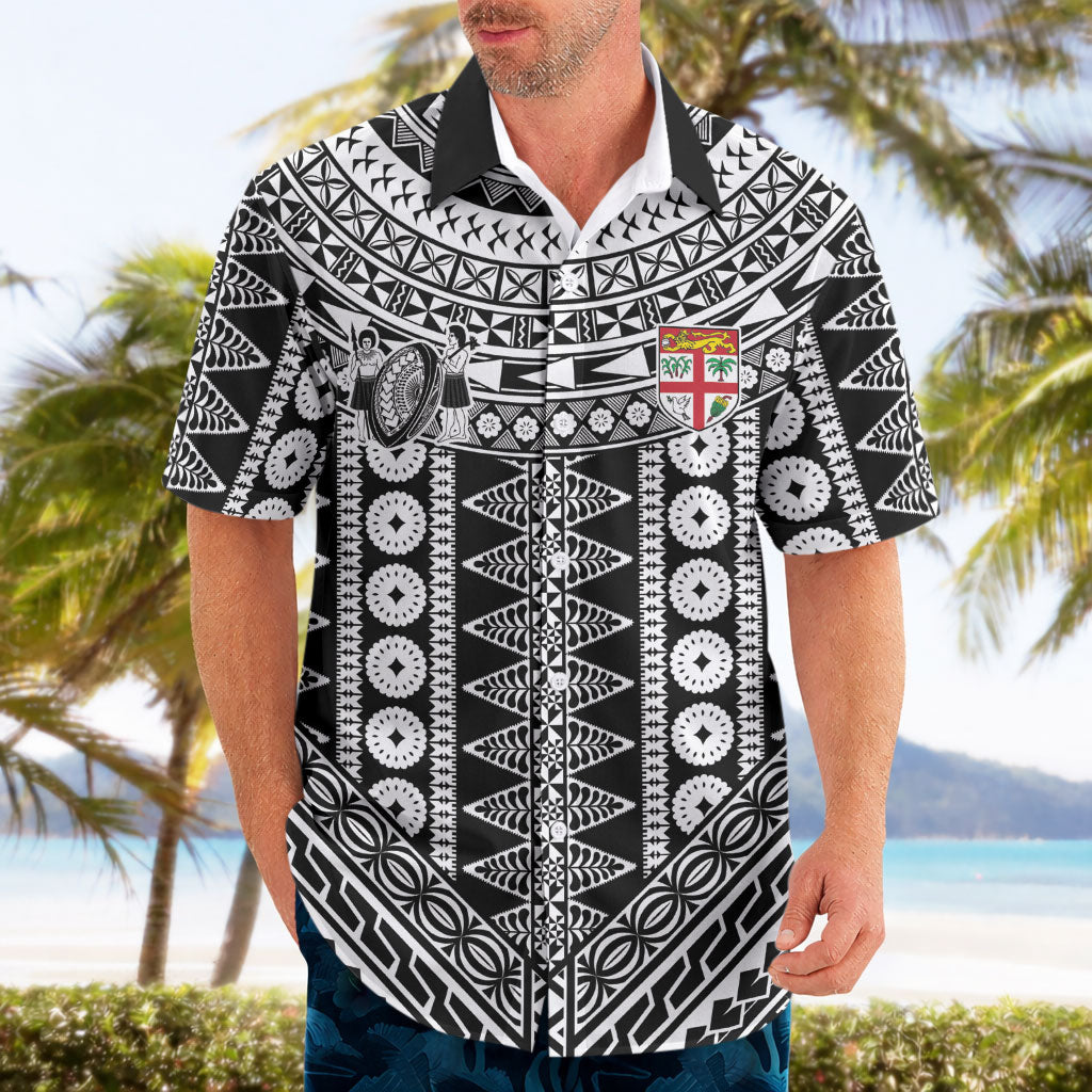 Fiji Custom Rugby National Heritage Hawaiian Shirt Black Traditional Masi Inspired LT9 - Polynesian Pride