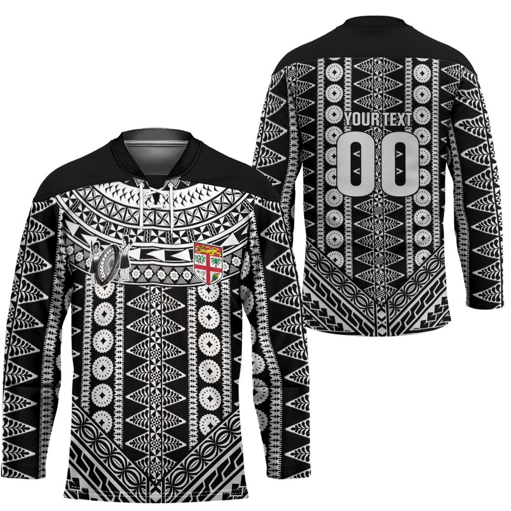 Fiji Custom Rugby National Heritage Hockey Jersey Black Traditional Masi Inspired LT9 - Polynesian Pride
