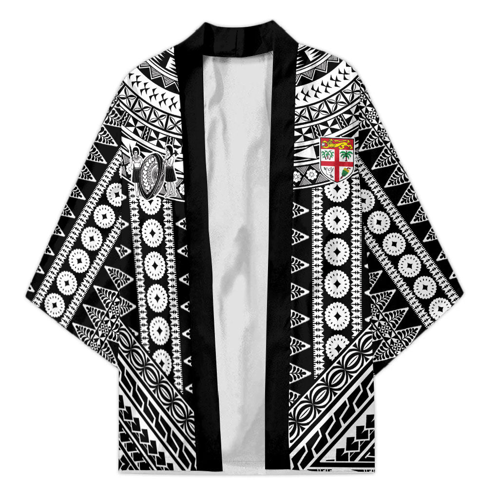 Fiji Custom Rugby National Heritage Kimono Black Traditional Masi Inspired LT9 Unisex Black - Polynesian Pride