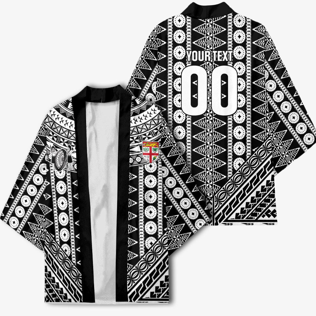 Fiji Custom Rugby National Heritage Kimono Black Traditional Masi Inspired LT9 - Polynesian Pride