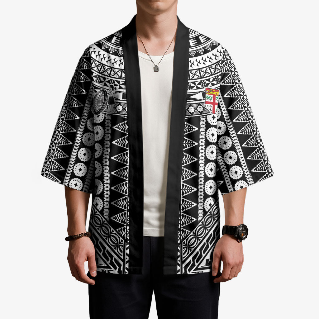 Fiji Custom Rugby National Heritage Kimono Black Traditional Masi Inspired LT9 - Polynesian Pride