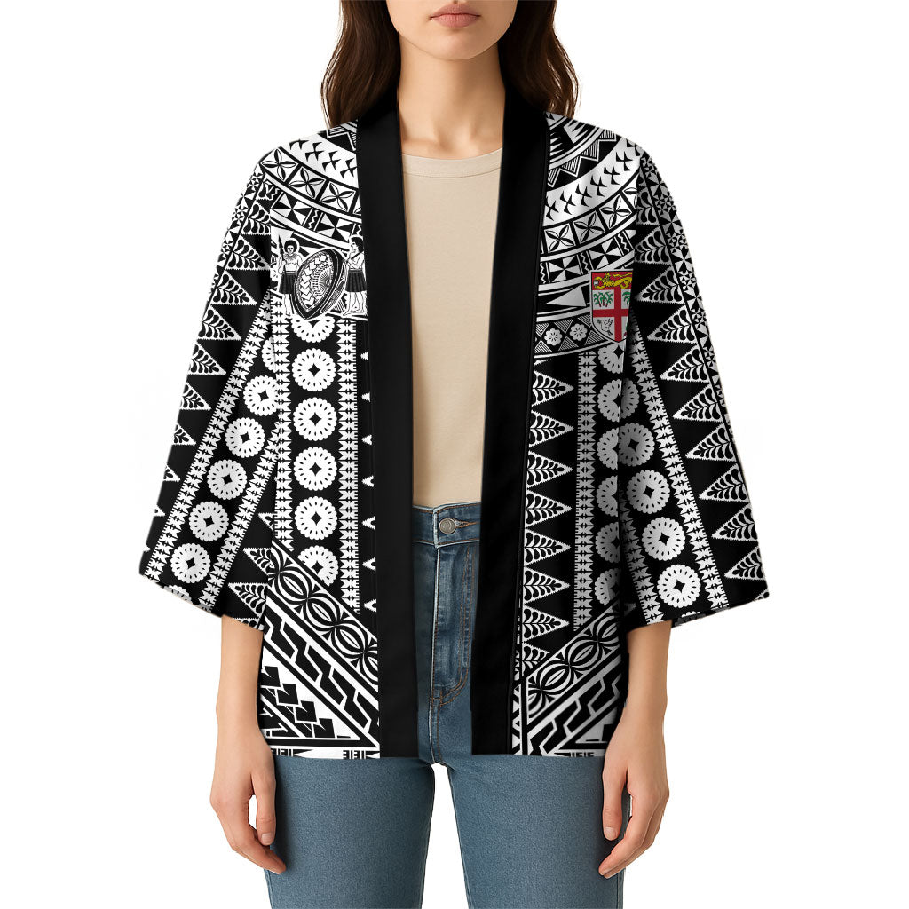 Fiji Custom Rugby National Heritage Kimono Black Traditional Masi Inspired LT9 - Polynesian Pride