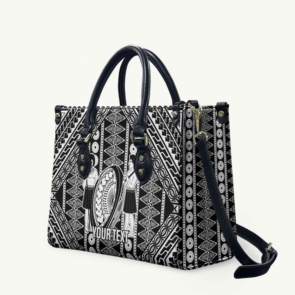Fiji Custom Rugby National Heritage Leather Bag Black Traditional Masi Inspired LT9 Black - Polynesian Pride