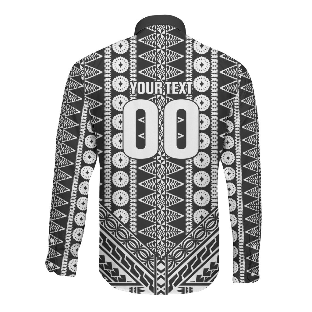 Fiji Custom Rugby National Heritage Long Sleeve Button Shirt Black Traditional Masi Inspired LT9 - Polynesian Pride