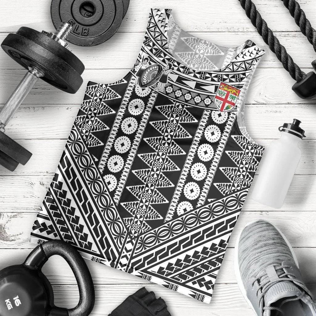 Fiji Custom Rugby National Heritage Men Tank Top Black Traditional Masi Inspired LT9 - Polynesian Pride