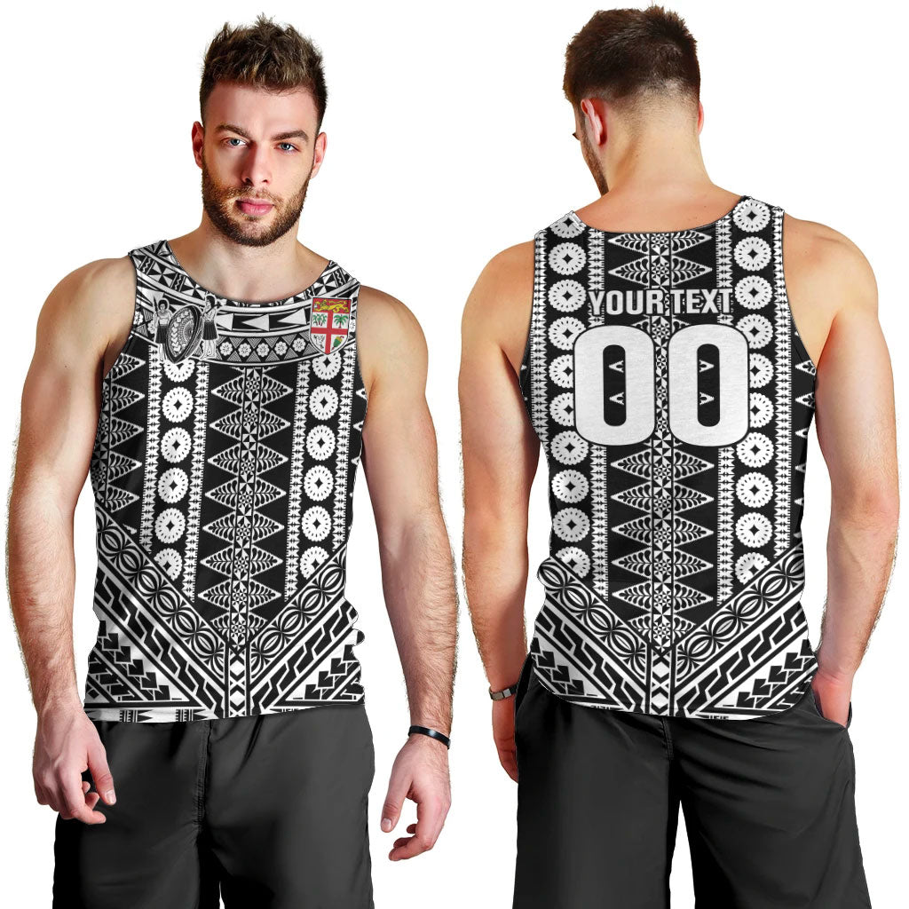 Fiji Custom Rugby National Heritage Men Tank Top Black Traditional Masi Inspired LT9 - Polynesian Pride