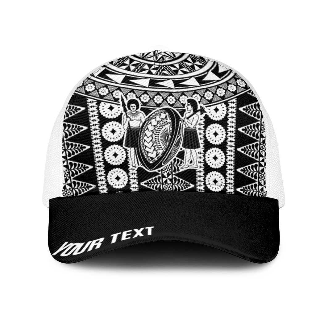 Fiji Personalized Rugby National Heritage Mesh Trucker Cap Black Traditional Masi Inspired LT9 One Size White Black - Polynesian Pride