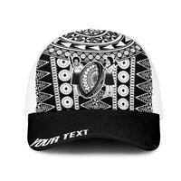 Fiji Personalized Rugby National Heritage Mesh Trucker Cap Black Traditional Masi Inspired LT9 One Size White Black - Polynesian Pride