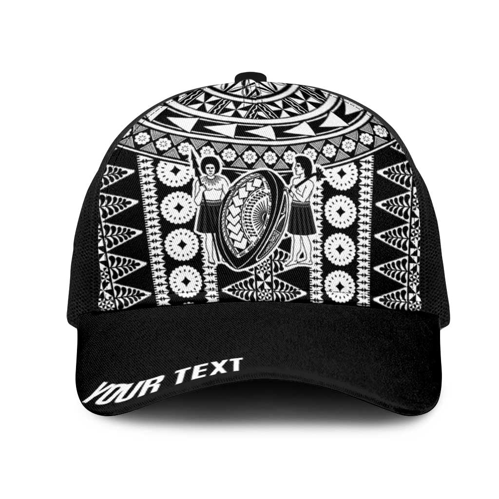 Fiji Personalized Rugby National Heritage Mesh Trucker Cap Black Traditional Masi Inspired LT9 One Size Black Black - Polynesian Pride