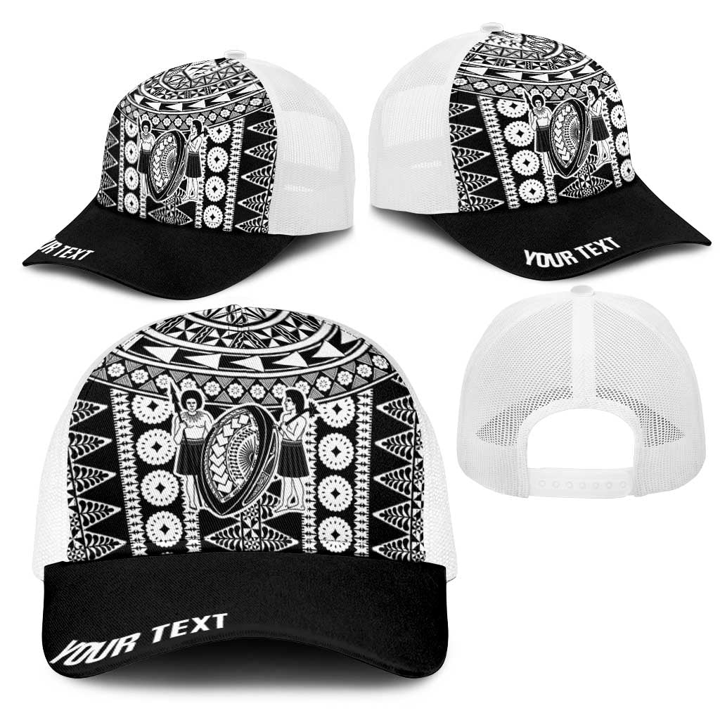 Fiji Personalized Rugby National Heritage Mesh Trucker Cap Black Traditional Masi Inspired LT9 - Polynesian Pride