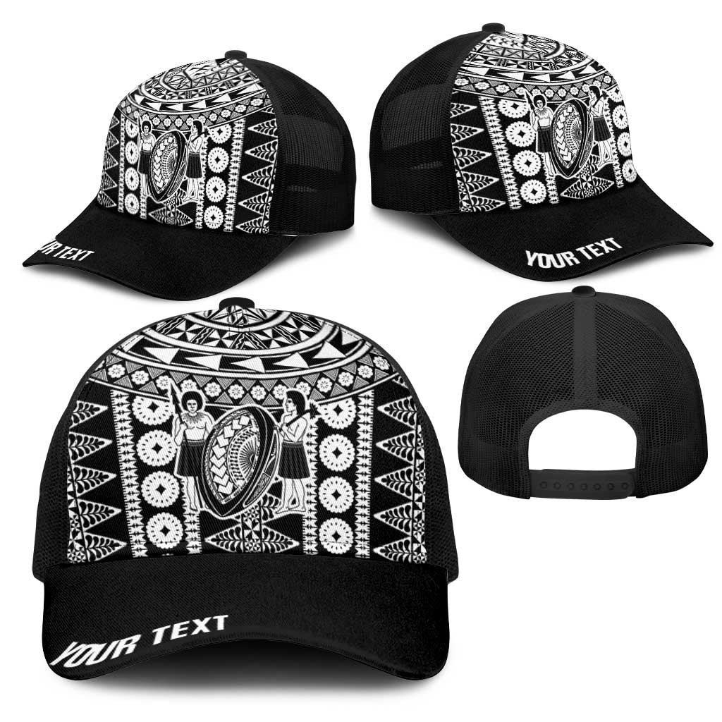 Fiji Personalized Rugby National Heritage Mesh Trucker Cap Black Traditional Masi Inspired LT9 - Polynesian Pride