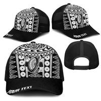 Fiji Personalized Rugby National Heritage Mesh Trucker Cap Black Traditional Masi Inspired LT9 - Polynesian Pride