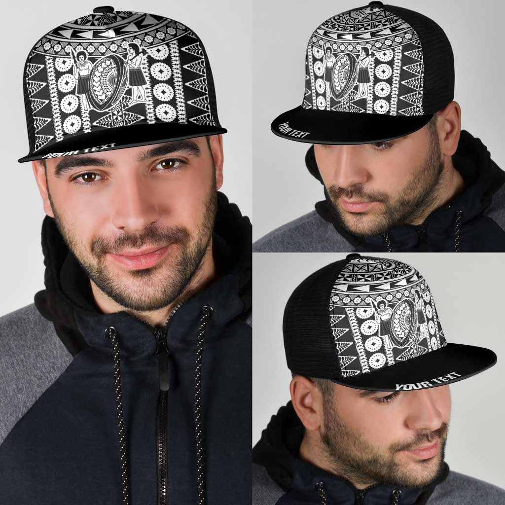 Fiji Personalized Rugby National Heritage Mesh Trucker Cap Black Traditional Masi Inspired LT9 - Polynesian Pride