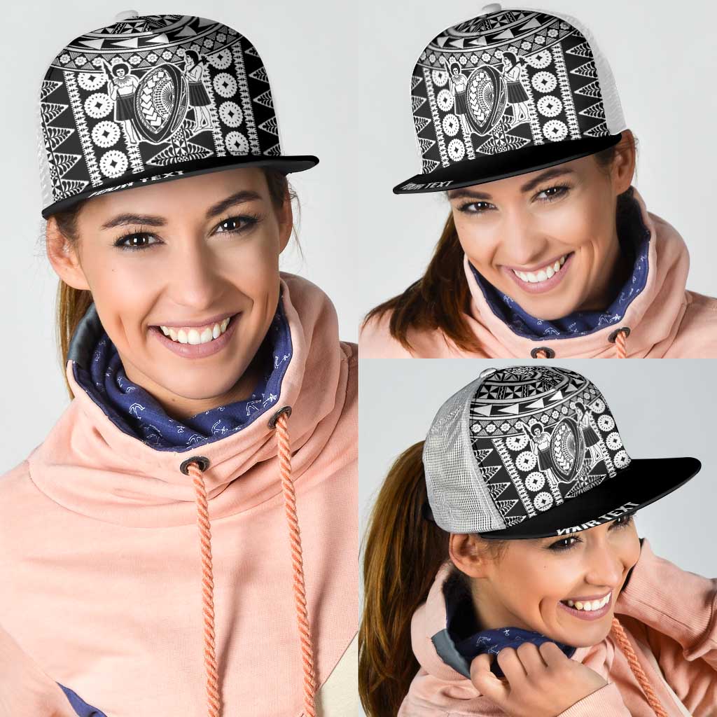 Fiji Personalized Rugby National Heritage Mesh Trucker Cap Black Traditional Masi Inspired LT9 - Polynesian Pride
