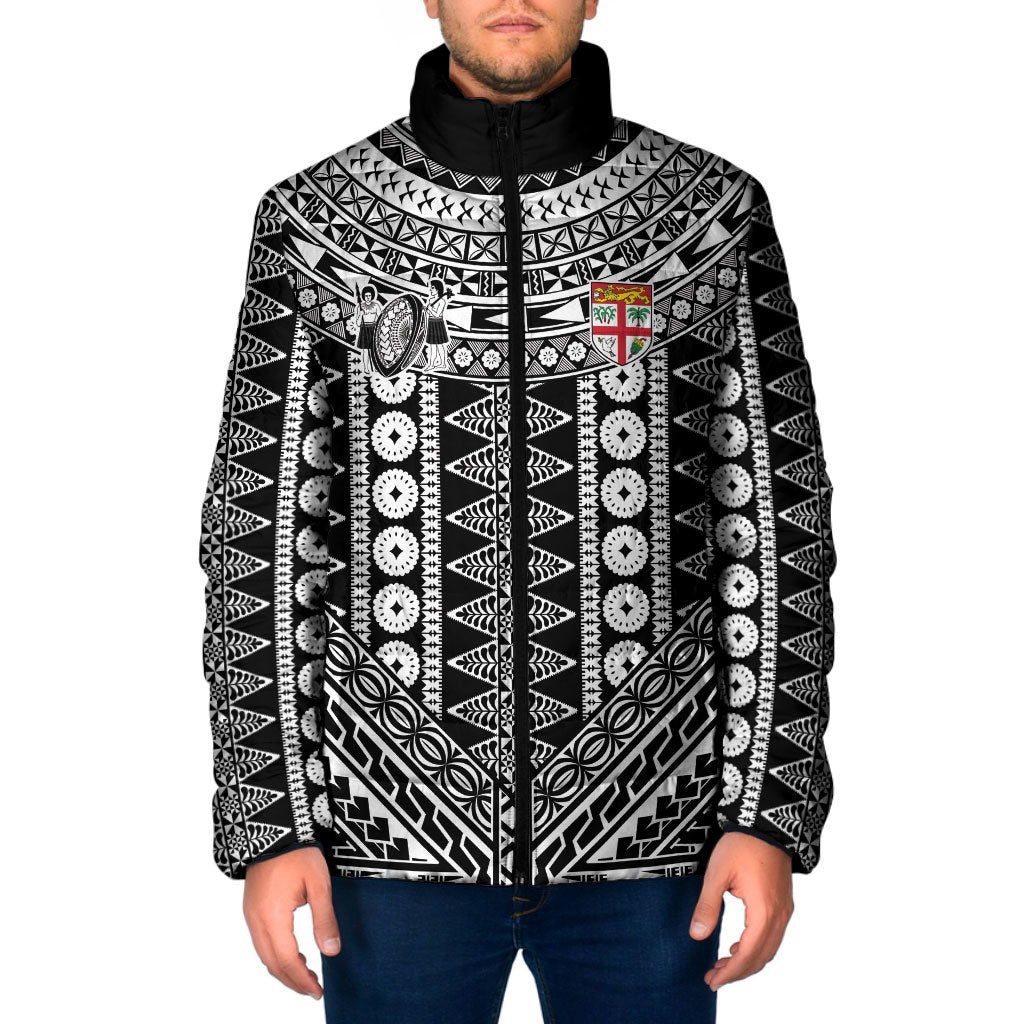 Fiji Custom Rugby National Heritage Padded Jacket Black Traditional Masi Inspired LT9 Men Black - Polynesian Pride