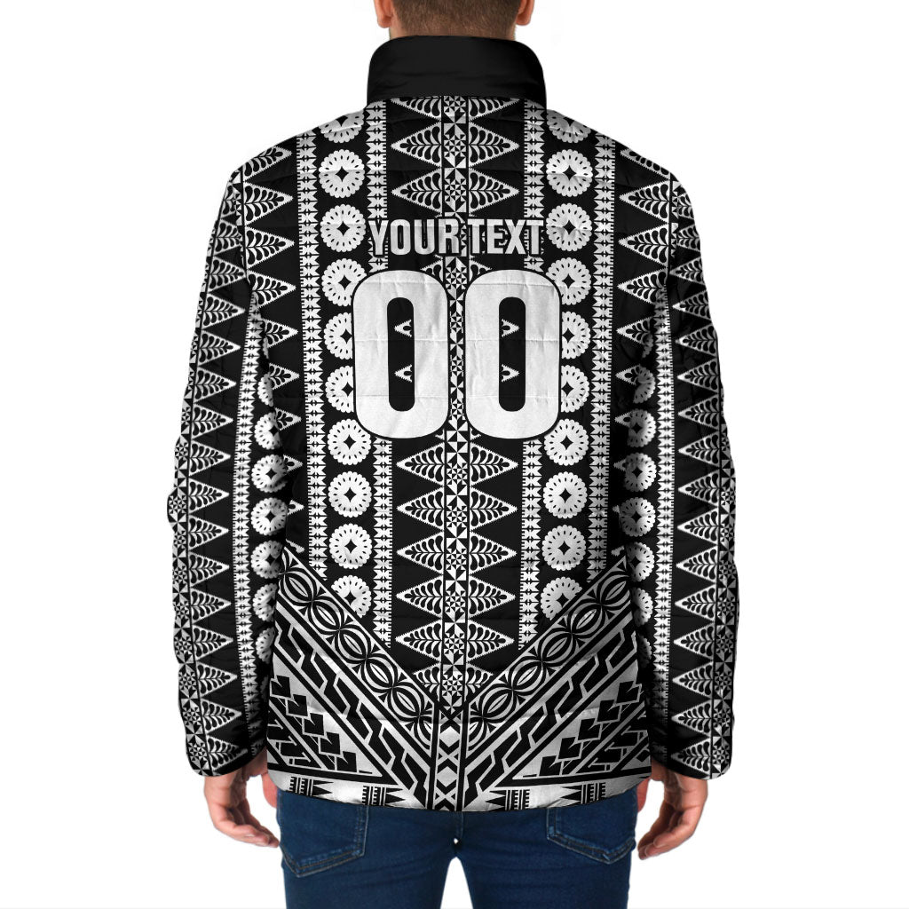 Fiji Custom Rugby National Heritage Padded Jacket Black Traditional Masi Inspired LT9 - Polynesian Pride