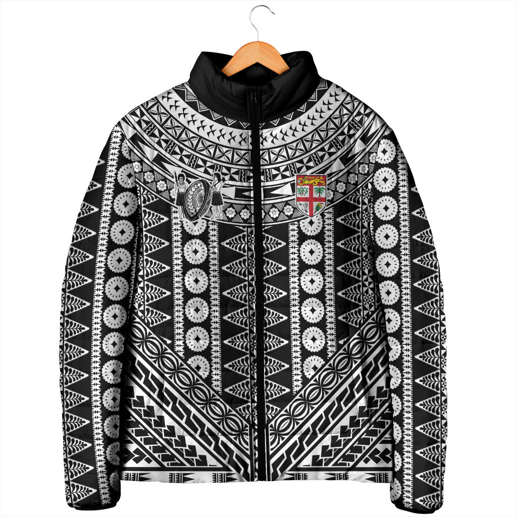 Fiji Custom Rugby National Heritage Padded Jacket Black Traditional Masi Inspired LT9 - Polynesian Pride
