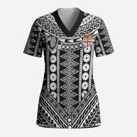 Fiji Custom Rugby National Heritage Scrub Top Black Traditional Masi Inspired LT9 Adult Black - Polynesian Pride