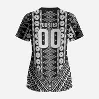 Fiji Custom Rugby National Heritage Scrub Top Black Traditional Masi Inspired LT9 - Polynesian Pride