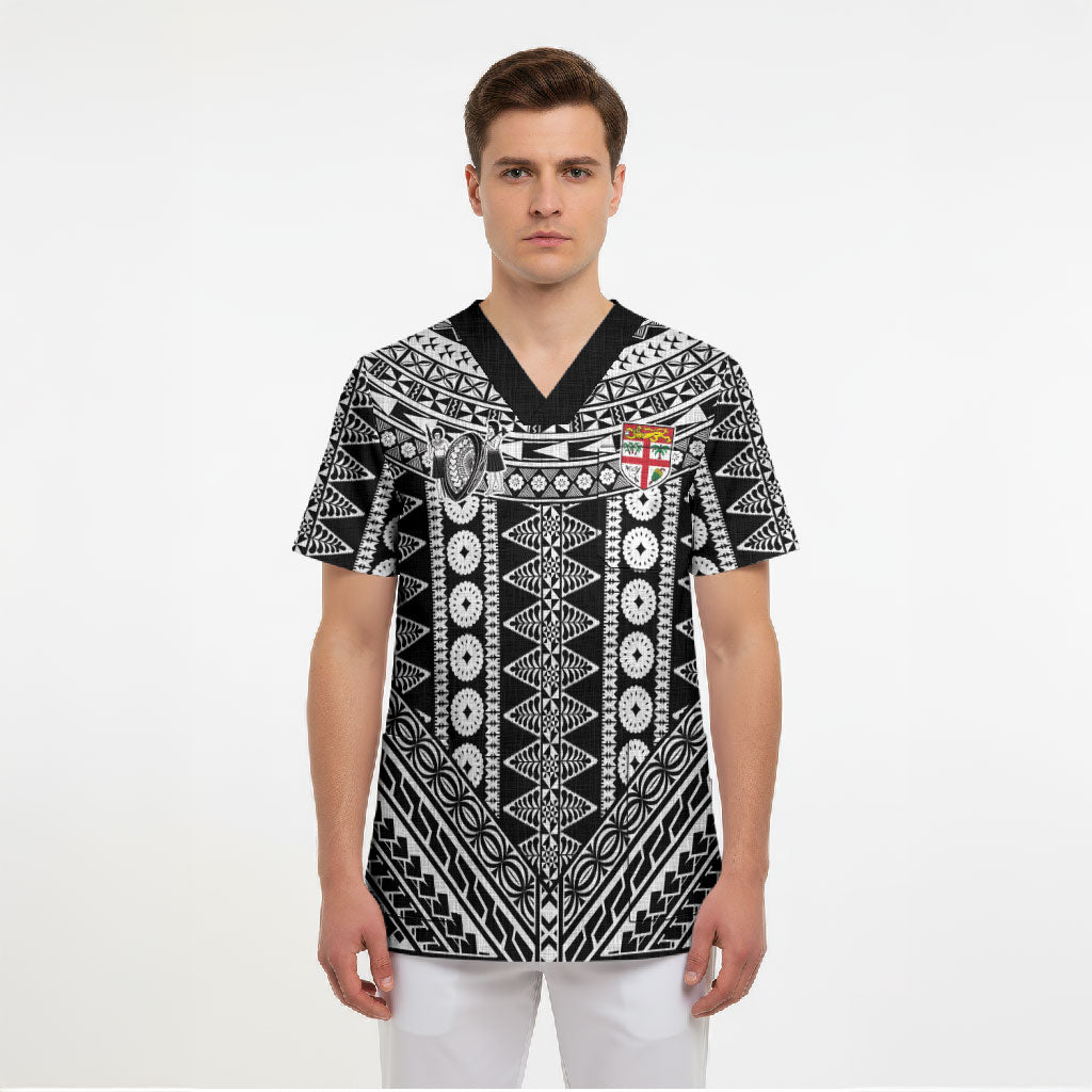 Fiji Custom Rugby National Heritage Scrub Top Black Traditional Masi Inspired LT9 - Polynesian Pride