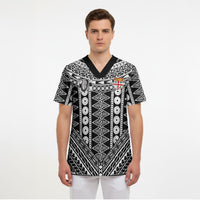 Fiji Custom Rugby National Heritage Scrub Top Black Traditional Masi Inspired LT9 - Polynesian Pride