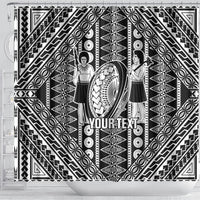 Fiji Custom Rugby National Heritage Shower Curtain Black Traditional Masi Inspired LT9 - Polynesian Pride