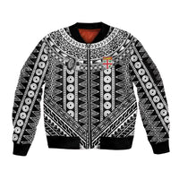 Fiji Custom Rugby National Heritage Sleeve Zip Bomber Jacket Black Traditional Masi Inspired LT9 Unisex Black - Polynesian Pride