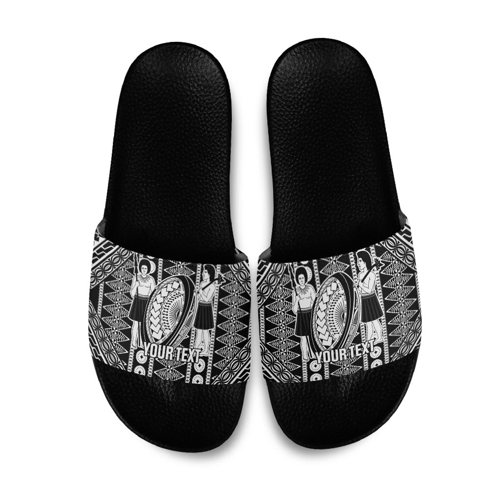 Fiji Custom Rugby National Heritage Slide Sandals Black Traditional Masi Inspired LT9 Black - Polynesian Pride