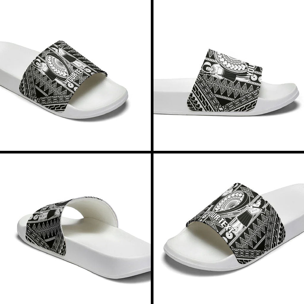 Fiji Custom Rugby National Heritage Slide Sandals Black Traditional Masi Inspired LT9 - Polynesian Pride
