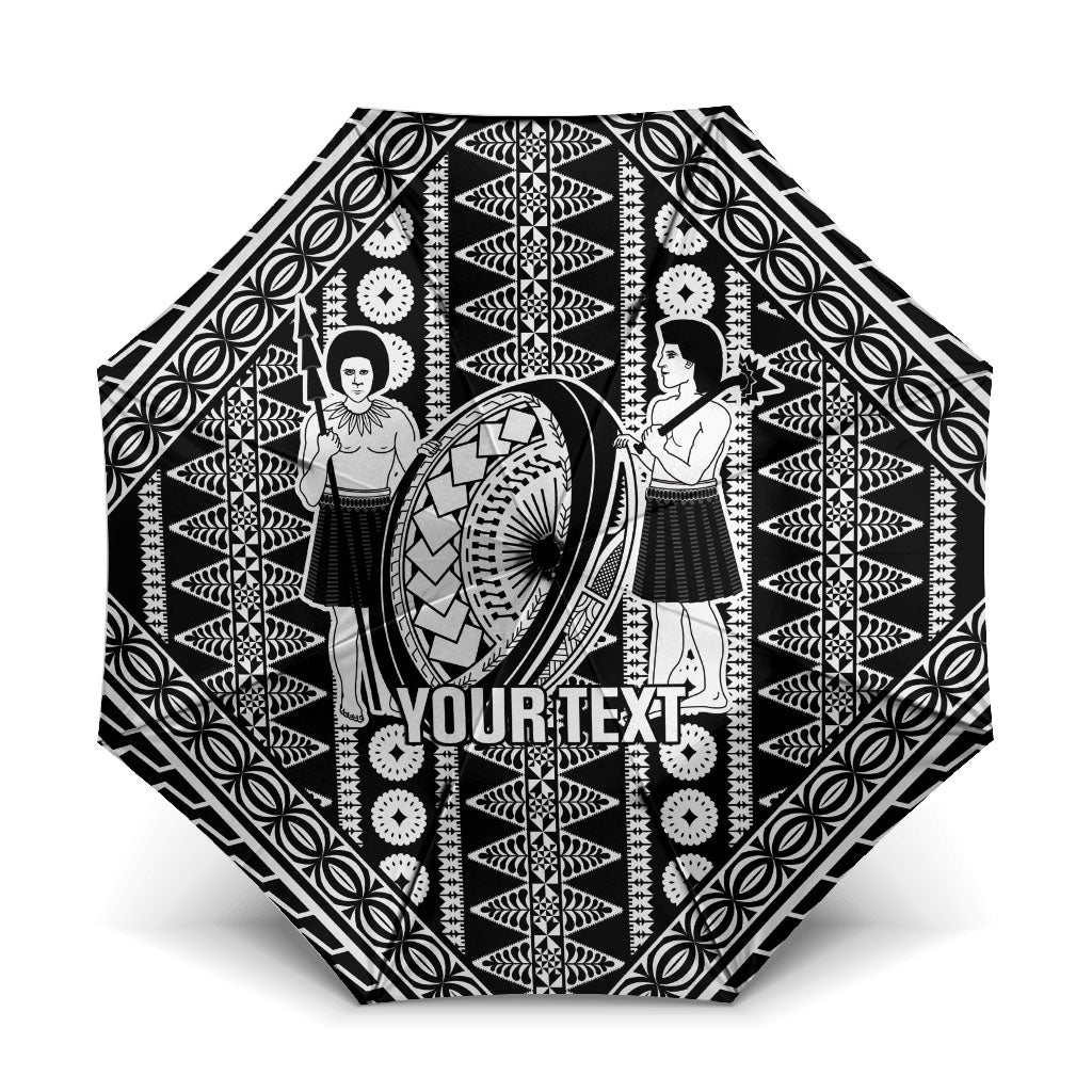 Fiji Custom Rugby National Heritage Umbrella Black Traditional Masi Inspired LT9 One Size Folded 11.42 inch Opened Diameter 37.4 inch Black - Polynesian Pride