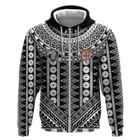 Fiji Custom Rugby National Heritage Zip Hoodie Black Traditional Masi Inspired LT9 Zip Hoodie Black - Polynesian Pride